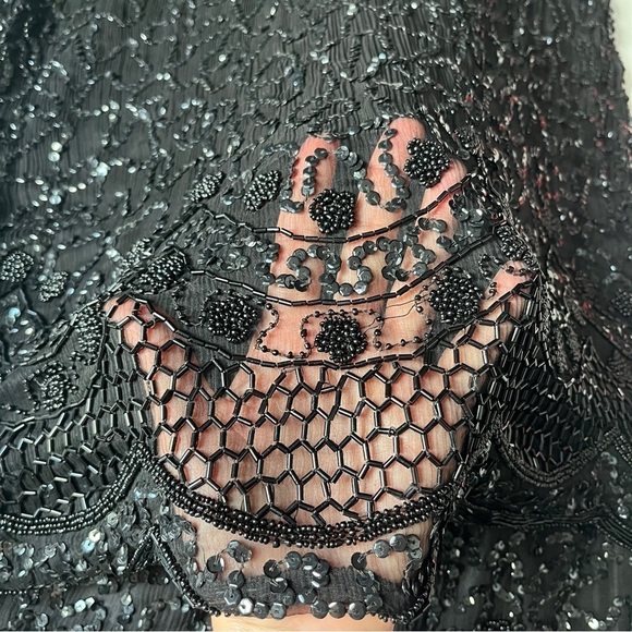 Vintage 80s Brilliante by J.A. Silk Beaded Shift Dress Black – Size 6 - Picture 5 of 14